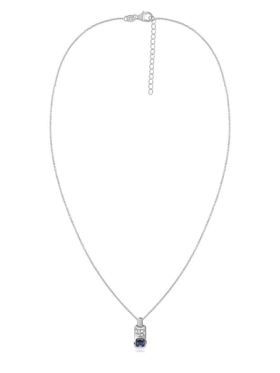 Alexandrite Geometric Silver Pendant with Chain