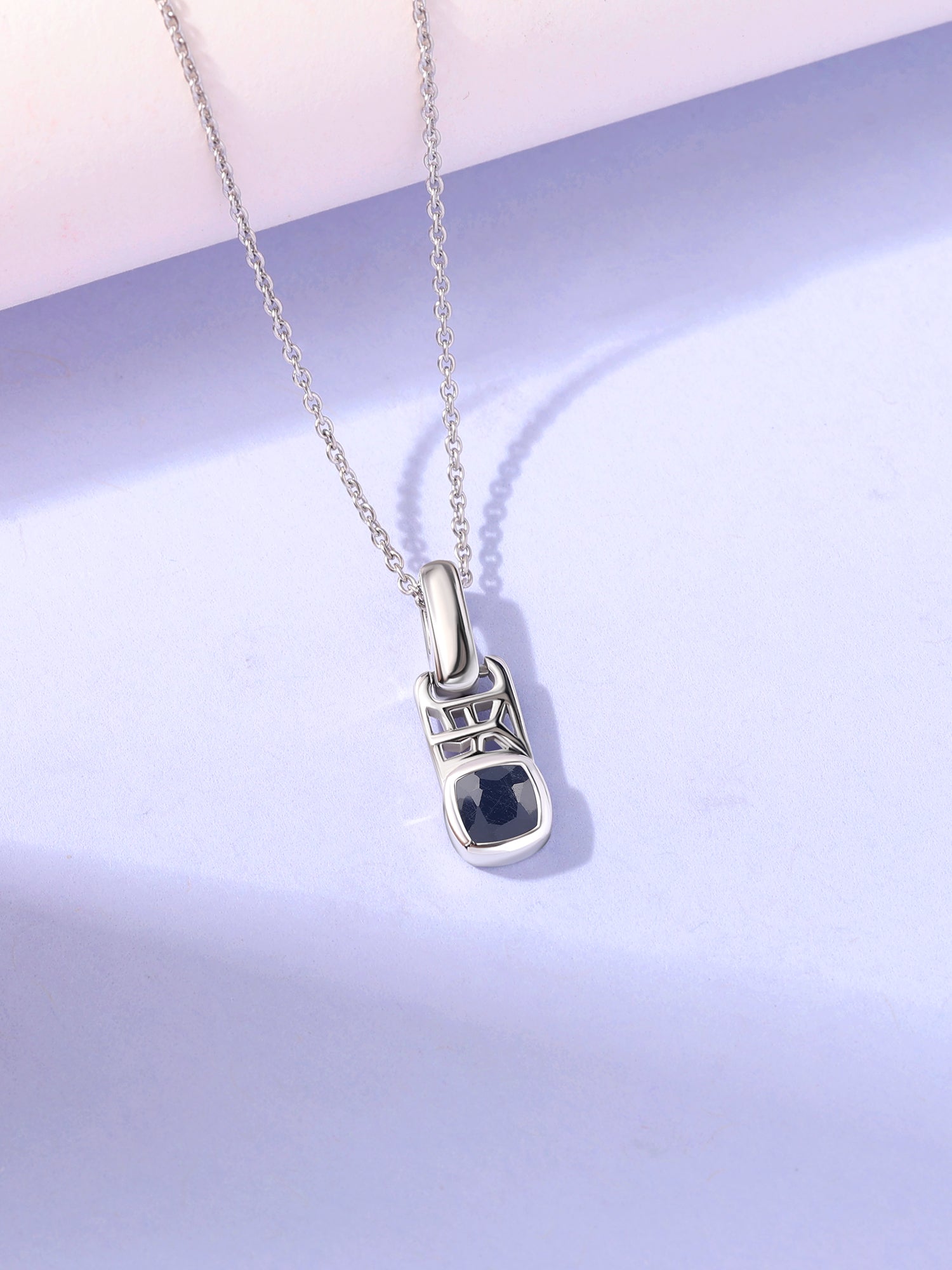 Sapphire Geometric Silver Pendant with Chain