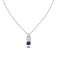 Natural Sapphire Geometric Silver Pendant with Chain