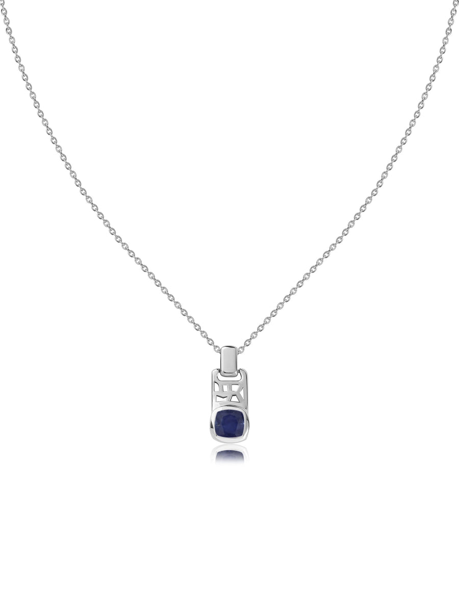 Sapphire Geometric Silver Pendant with Chain