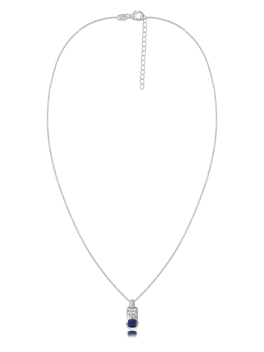 Sapphire Geometric Silver Pendant with Chain