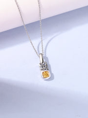 Citrine Geometric Silver Pendant with Chain
