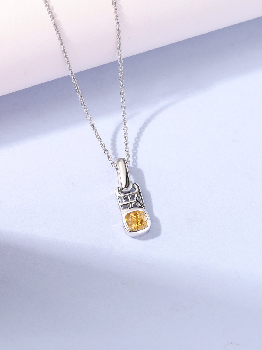 Citrine Geometric Silver Pendant with Chain