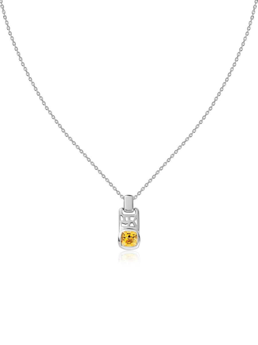 Citrine Geometric Silver Pendant with Chain