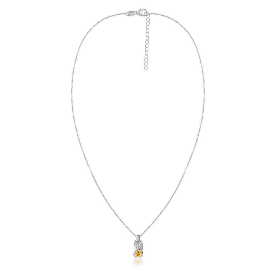 Citrine Geometric Silver Pendant with Chain