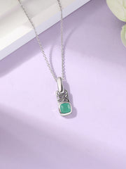 Emerald Geometric Silver Pendant with Chain