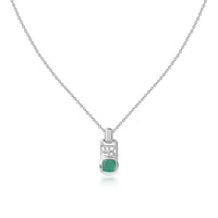 Natural Emerald Geometric Silver Pendant with Chain