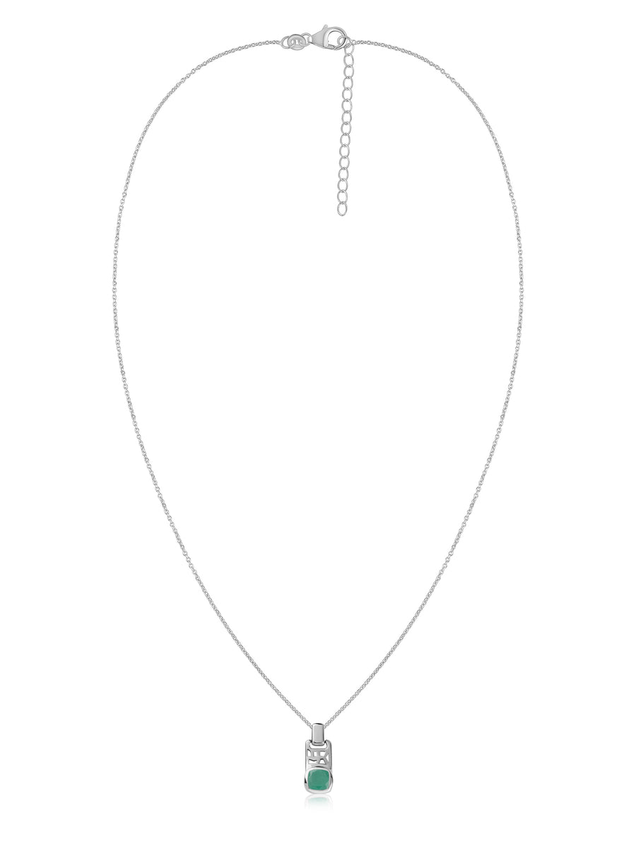 Emerald Geometric Silver Pendant with Chain