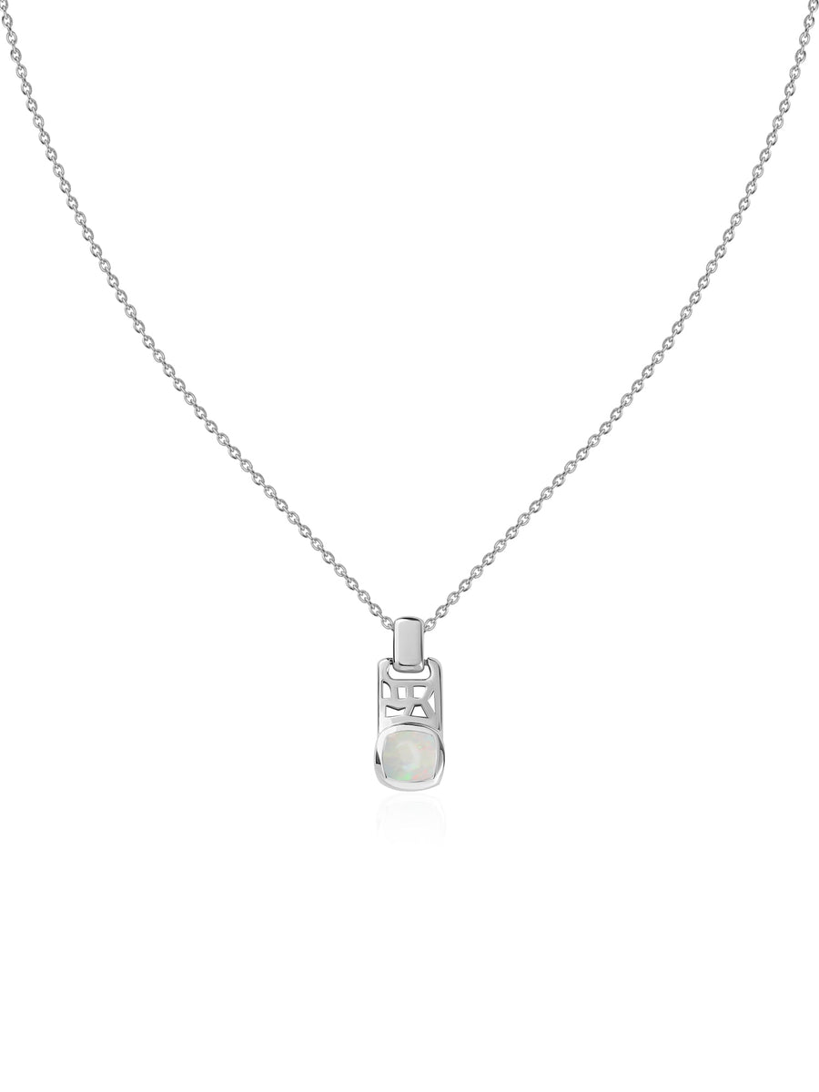 Ethiopian Opal Geometric Silver Pendant with Chain