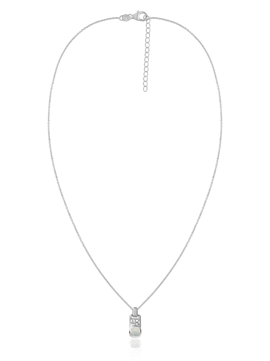 Ethiopian Opal Geometric Silver Pendant with Chain