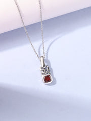 Garnet Geometric Silver Pendant with Chain