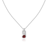 Natural Garnet Geometric Silver Pendant with Chain