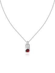 Garnet Geometric Silver Pendant with Chain