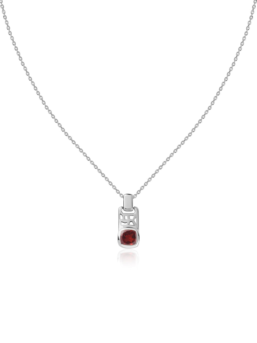 Garnet Geometric Silver Pendant with Chain