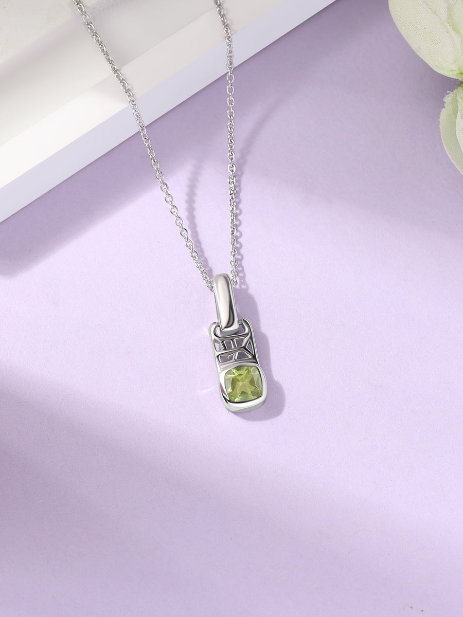 Peridot Geometric Silver Pendant with Chain