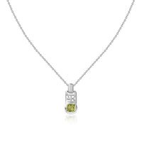 Natural Peridot Geometric Silver Pendant with Chain