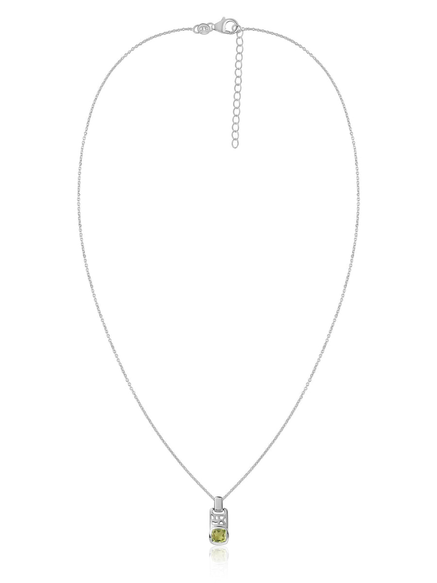 Peridot Geometric Silver Pendant with Chain