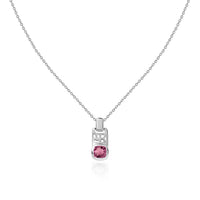 Natural Pink Tourmaline Geometric Silver Pendant with Chain