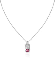Pink Tourmaline Geometric Silver Pendant with Chain