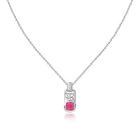 Natural Ruby Geometric Silver Pendant with Chain