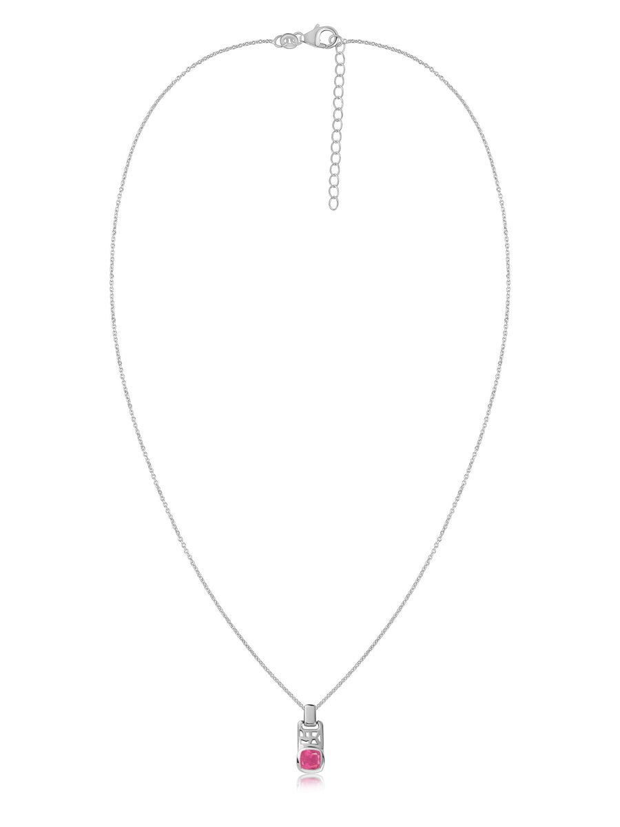 Natural Ruby Geometric Silver Pendant with Chain
