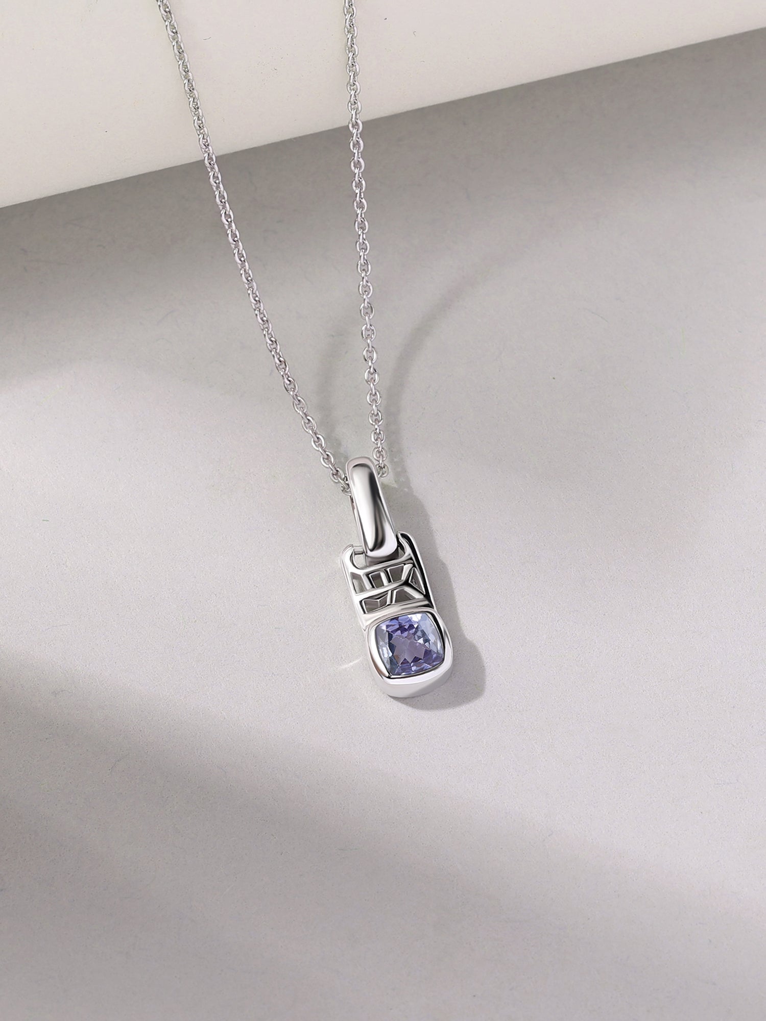 Tanzanite Geometric Silver Pendant with Chain
