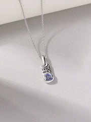 Tanzanite Geometric Silver Pendant with Chain