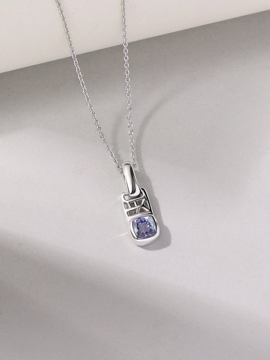 Tanzanite Geometric Silver Pendant with Chain