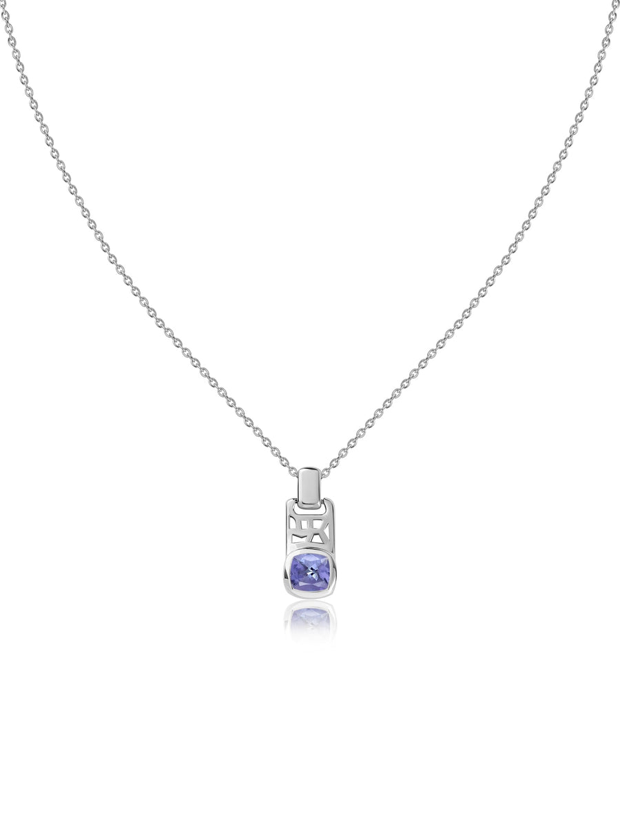 Tanzanite Geometric Silver Pendant with Chain