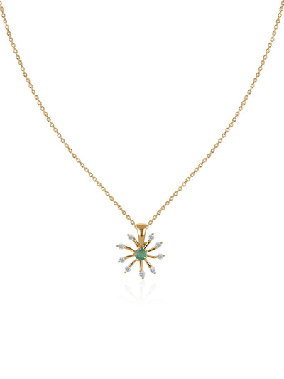 Natural Emerald Flora Gold Plated Pendant with Zirconia for Women