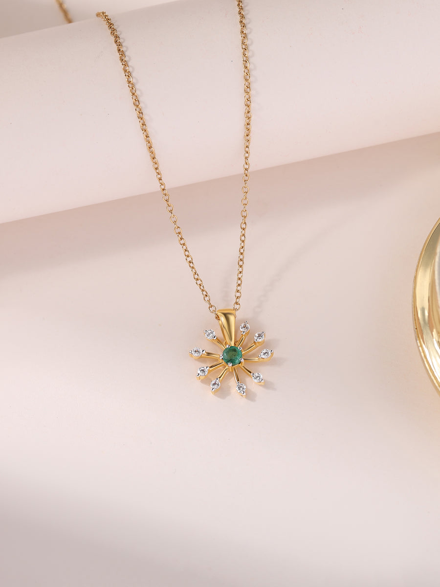Natural Emerald Flora Pendant With Zirconia