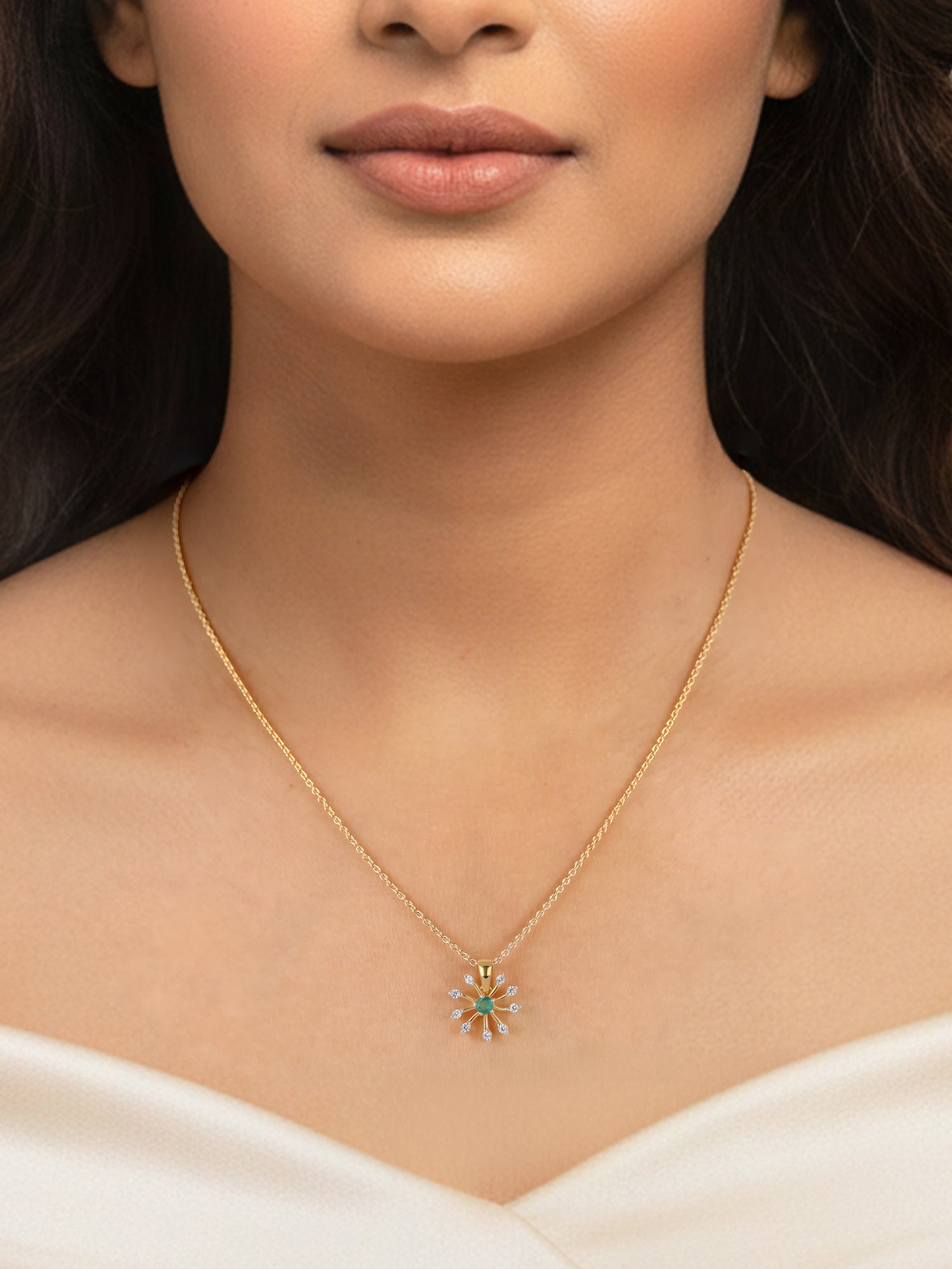 Natural Emerald Flora Pendant With Zirconia