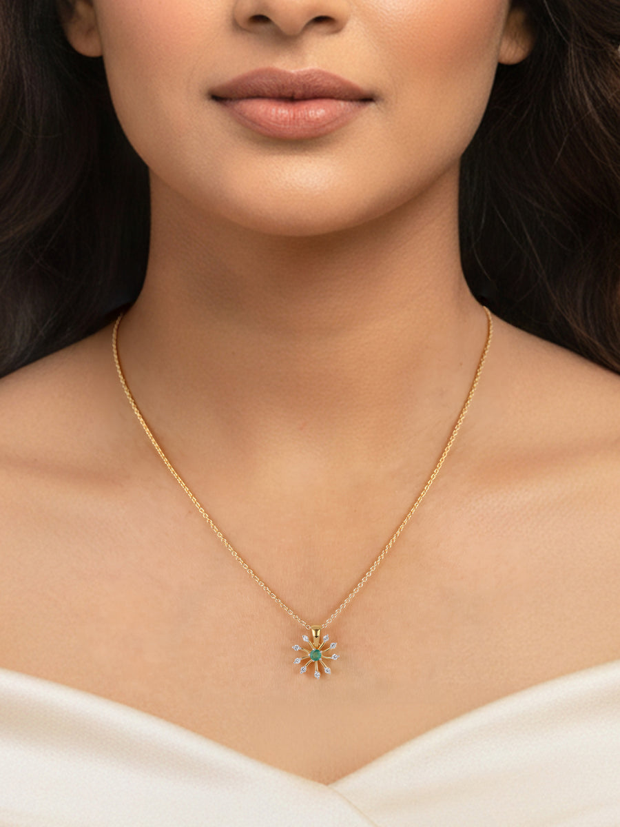 Natural Emerald Flora Pendant With Zirconia