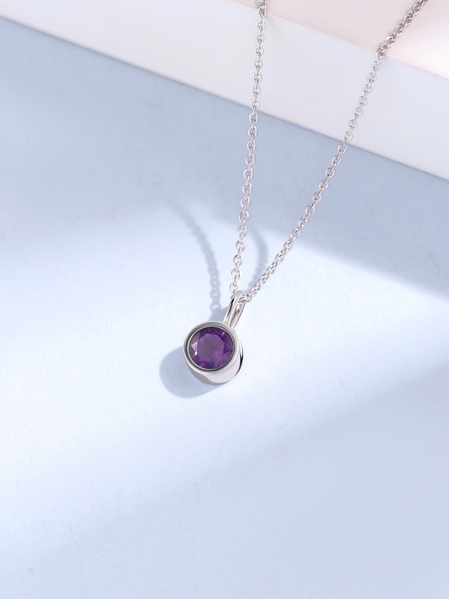 Natural Amethyst Round Solitaire Pendant with Chain
