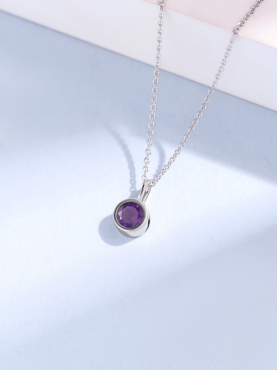 Natural Amethyst Round Solitaire Pendant with Chain