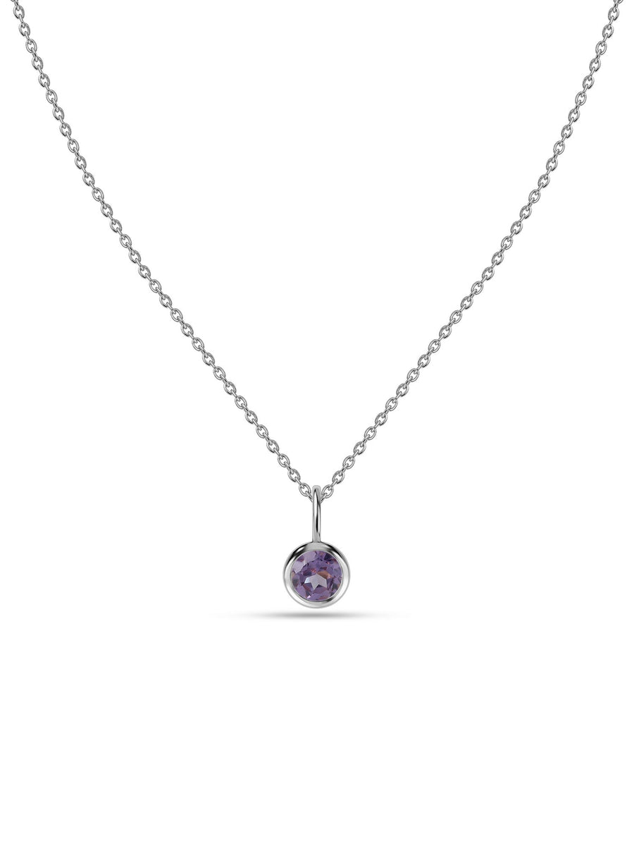 Natural Amethyst Round Solitaire Pendant with Chain
