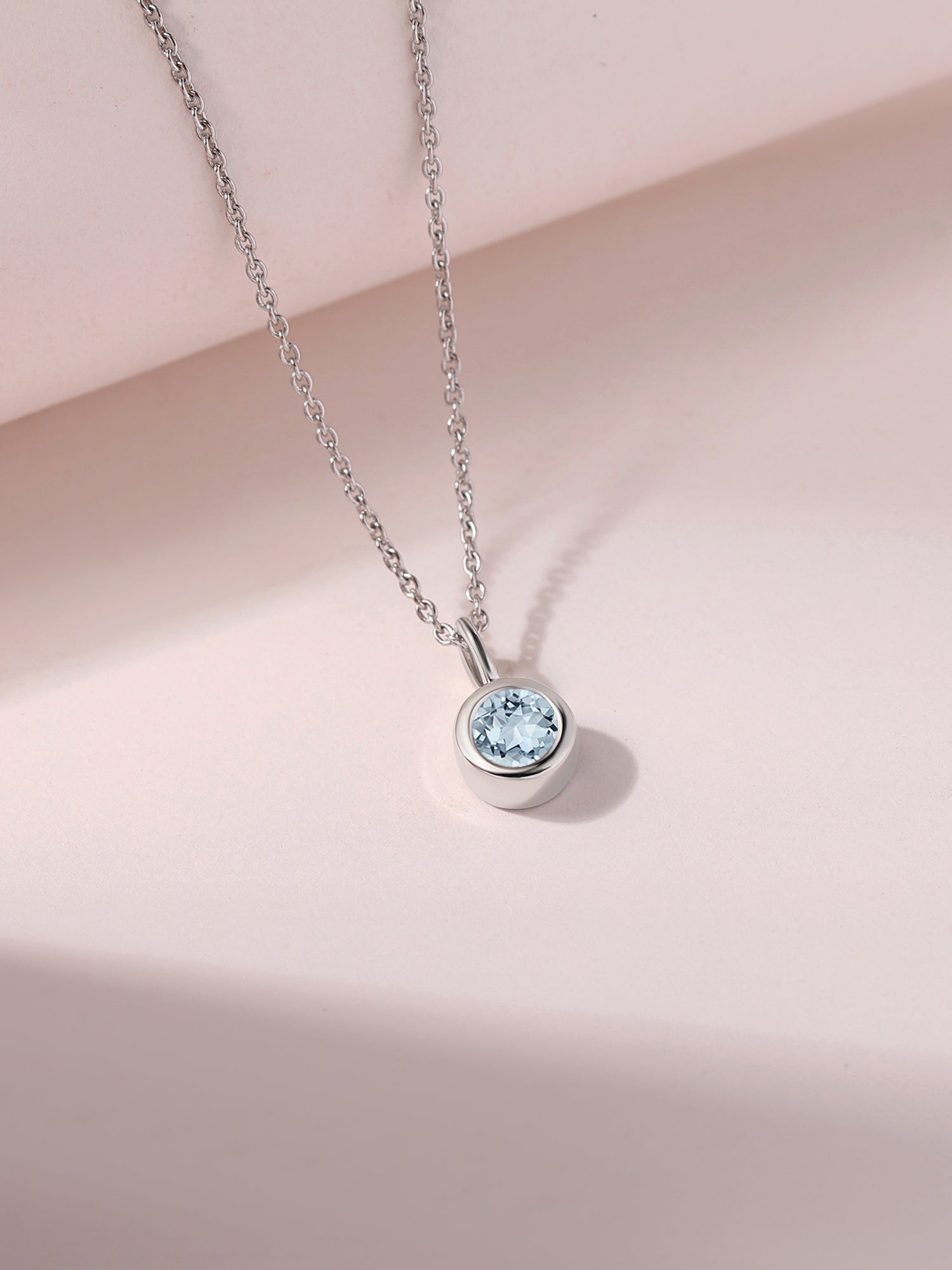 Aquamarine Round Solitaire Pendant with Chain