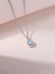Aquamarine Round Solitaire Pendant with Chain
