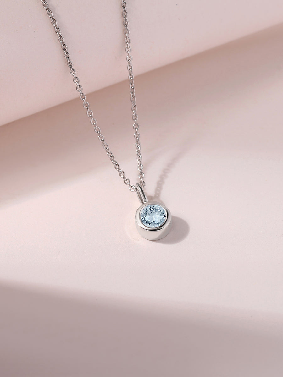 Aquamarine Round Solitaire Pendant with Chain