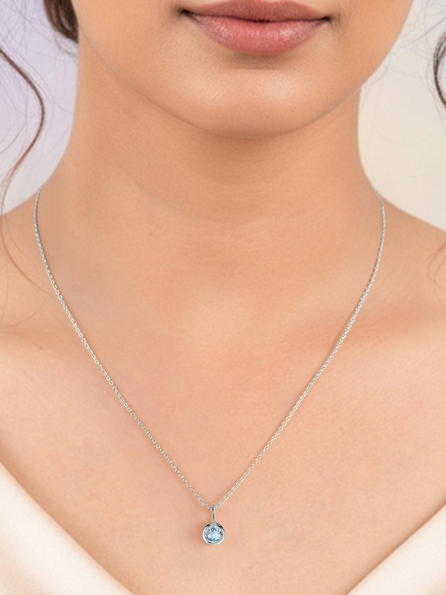 Aquamarine Round Solitaire Pendant with Chain