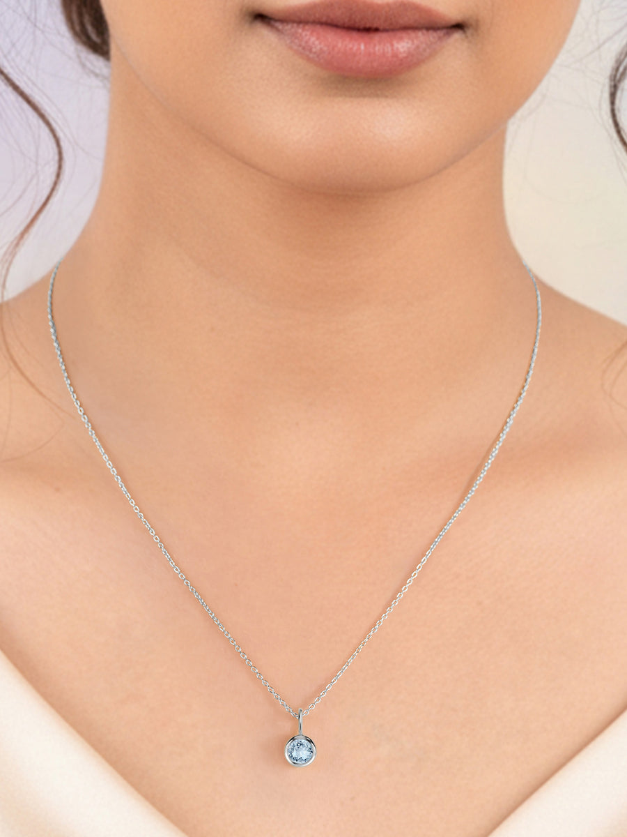 Aquamarine Round Solitaire Pendant with Chain