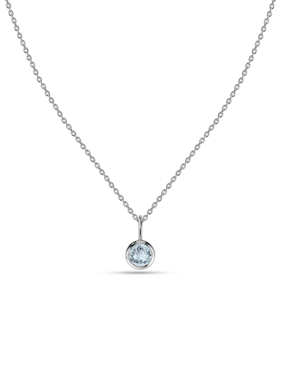 Aquamarine Round Solitaire Pendant with Chain