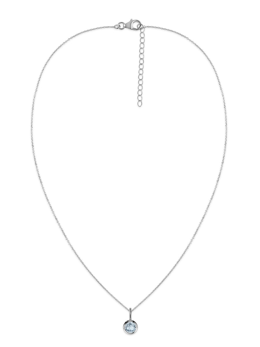 Aquamarine Round Solitaire Pendant with Chain