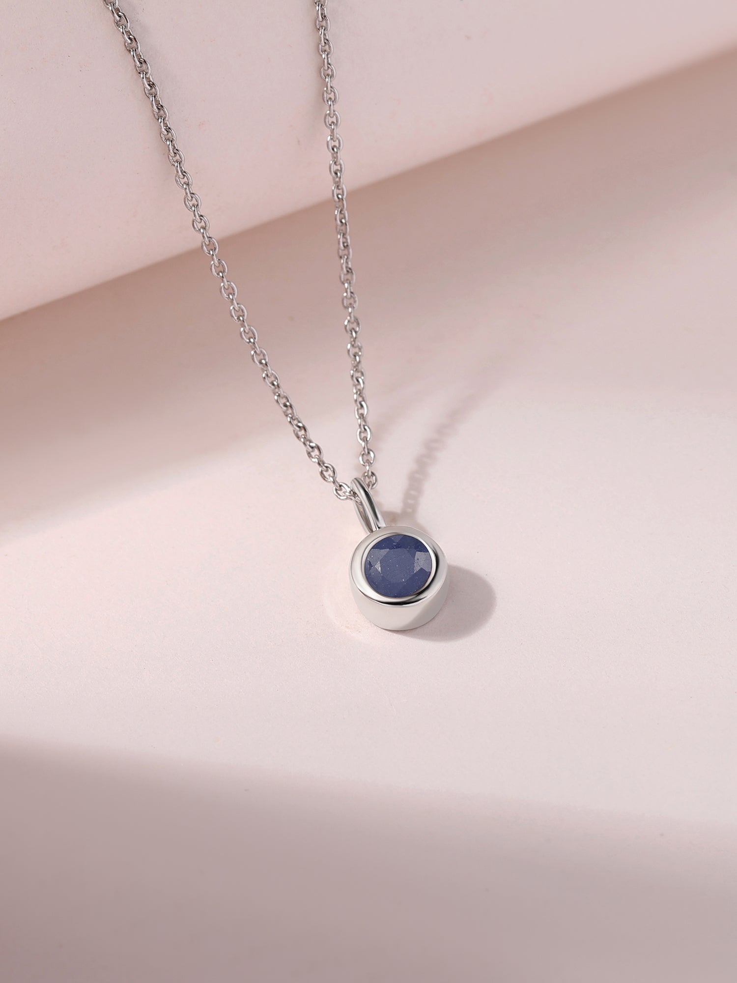 Blue Sapphire Round Solitaire Pendant with Chain