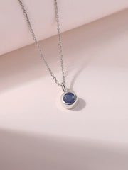 Blue Sapphire Round Solitaire Pendant with Chain