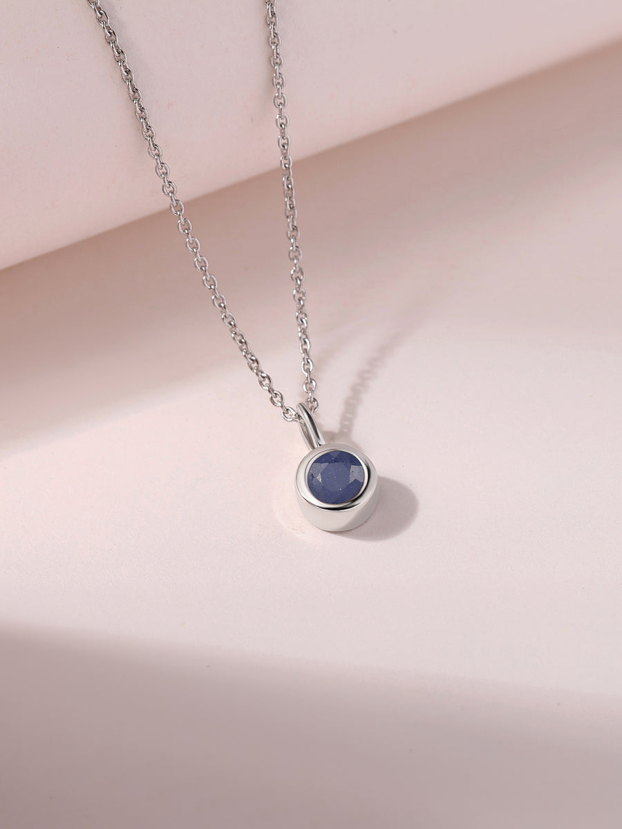 Blue Sapphire Round Solitaire Pendant with Chain