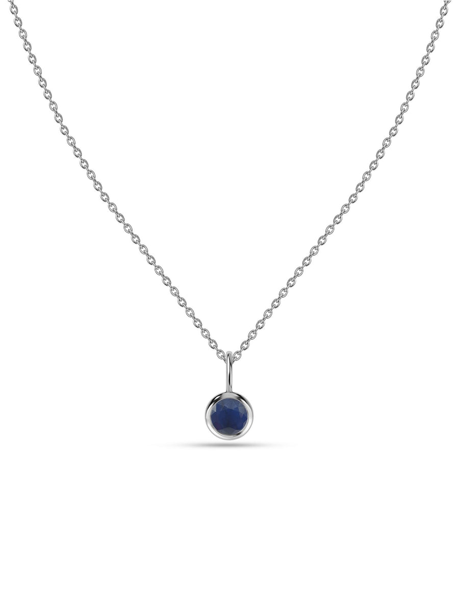 Blue Sapphire Round Solitaire Pendant with Chain