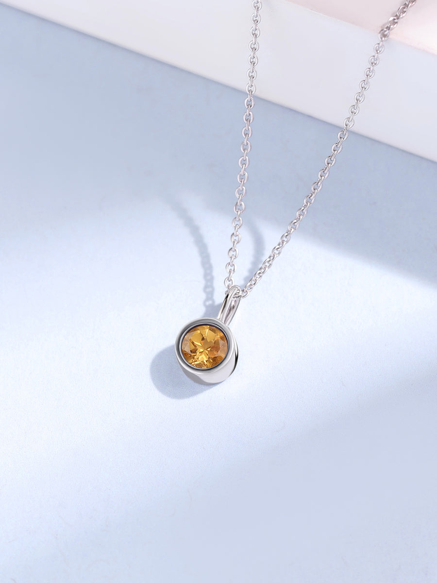 Citrine Round Solitaire Pendant with Chain