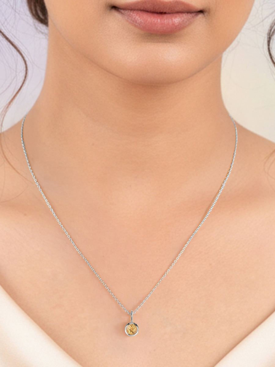 Citrine Round Solitaire Pendant with Chain