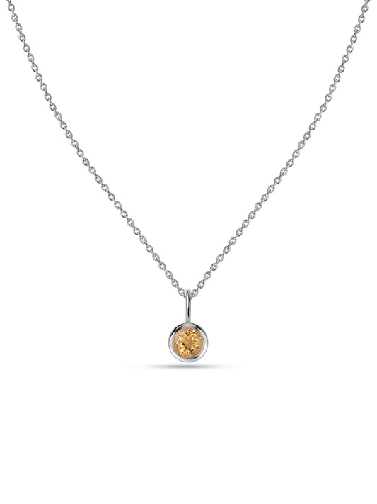 Natural Citrine Round Solitaire Pendant with Chain